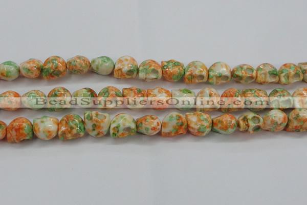 CRF362 15.5 inches 11*12mm skull dyed rain flower stone beads