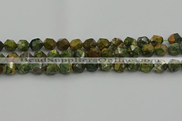 CRH164 15.5 inches 12mm faceted nuggets rhyolite gemstone beads