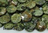 CRH84 15.5 inches 12mm faceted flat round rhyolite beads wholesale