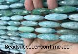 CRI112 15.5 inches 10*30mm faceted rice amazonite gemstone beads