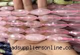 CRI117 15.5 inches 10*30mm faceted rice rose quartz beads