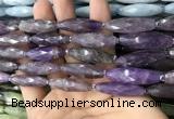 CRI118 15.5 inches 10*30mm faceted rice amethyst gemstone beads