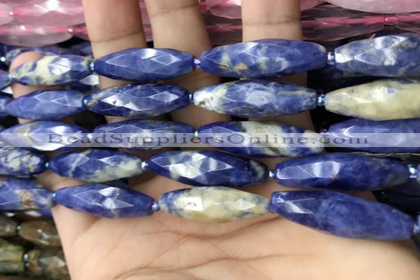 CRI121 15.5 inches 10*30mm faceted rice sodalite gemstone beads