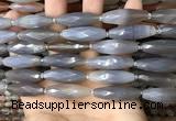 CRI125 15.5 inches 10*30mm faceted rice grey agate gemstone beads