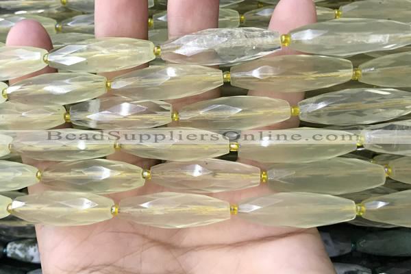 CRI132 15.5 inches 10*30mm faceted rice lemon quartz beads