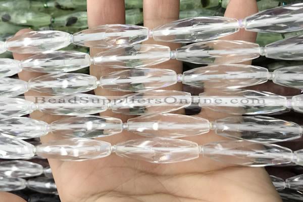 CRI144 15.5 inches 10*30mm faceted rice white crystal beads