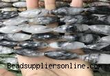 CRI155 15.5 inches 10*38mm faceted rice black rutilated quartz beads