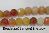 CRJ402 15.5 inches 8mm faceted round red & yellow jade beads