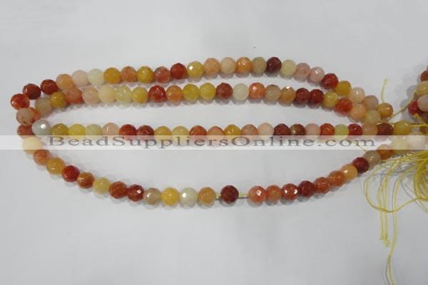 CRJ402 15.5 inches 8mm faceted round red & yellow jade beads