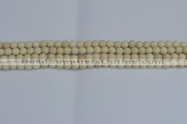 CRJ610 15.5 inches 4mm round matte white fossil jasper beads