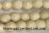 CRJ626 15.5 inches 4mmm faceted round white fossil jasper beads