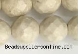 CRJ629 15.5 inches 10mm faceted round white fossil jasper beads