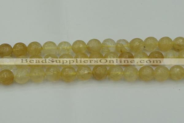 CRO1035 15.5 inches 14mm faceted round yellow watermelon quartz beads