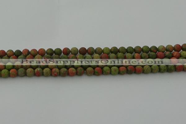 CRO1061 15.5 inches 6mm round matte unakite beads wholesale