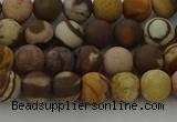 CRO1071 15.5 inches 6mm round matte brown zebra jasper beads