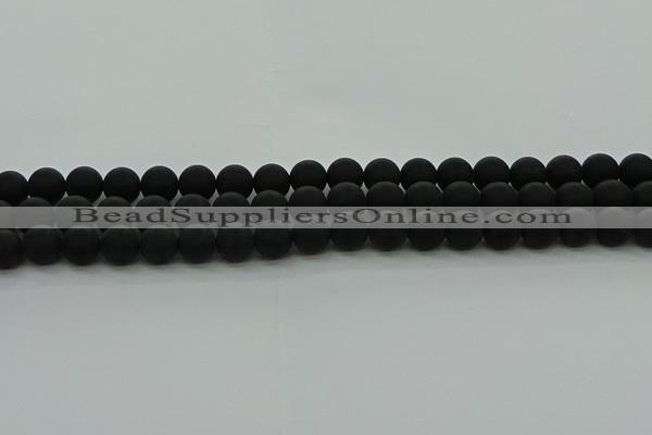 CRO1132 15.5 inches 8mm round matte black agate gemstone beads