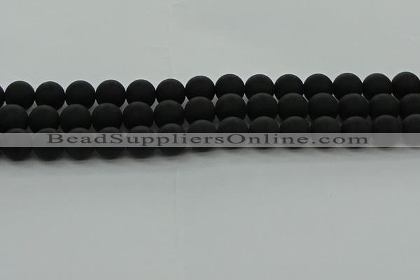 CRO1134 15.5 inches 12mm round matte black agate gemstone beads