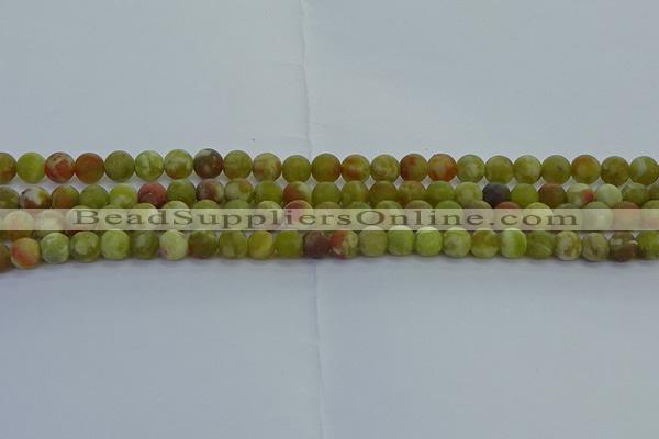 CRO1151 15.5 inches 6mm round matte green dragon serpentine jasper beads