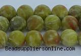 CRO1152 15.5 inches 8mm round matte green dragon serpentine jasper beads