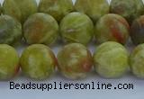 CRO1153 15.5 inches 10mm round matte green dragon serpentine jasper beads