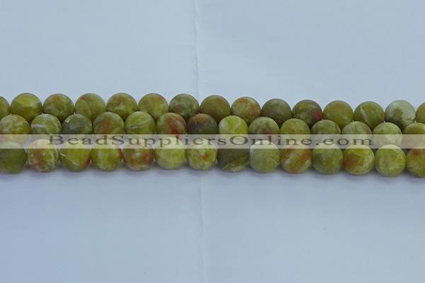 CRO1154 15.5 inches 12mm round matte green dragon serpentine jasper beads