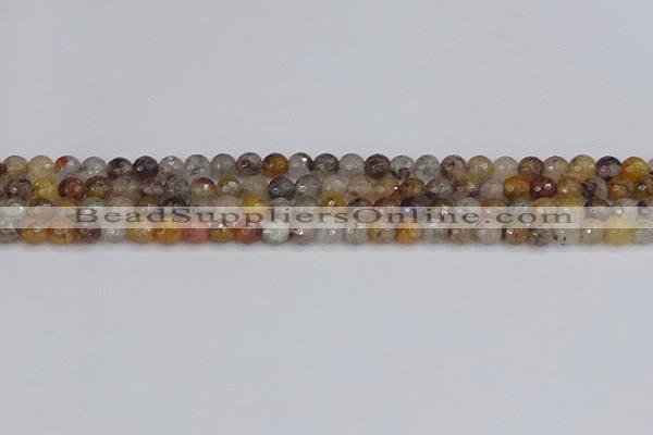 CRO1195 15.5 inches 4mm faceted round mixed lodalite quartz beads