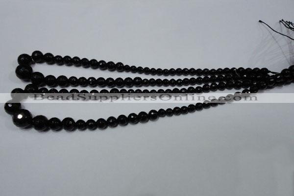 CRO702 15.5 inches 6mm – 14mm faceted round black agate beads