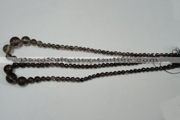 CRO743 15.5 inches 6mm – 14mm faceted round smoky quartz beads