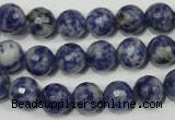 CRO773 15.5 inches 10mm faceted round blue spot stone beads wholesale