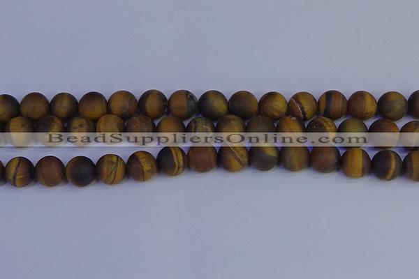 CRO965 15.5 inches 14mm round matte yellow tiger eye beads wholesale