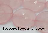 CRQ111 15.5 inches 30mm faceted coin natural rose quartz beads