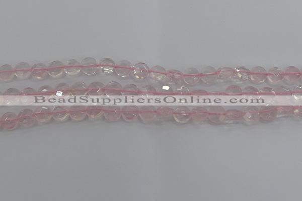 CRQ136 15.5 inches 8mm faceted coin natural rose quartz beads