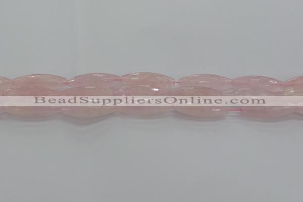 CRQ195 15.5 inches 10*30mm faceted rice natural rose quartz beads