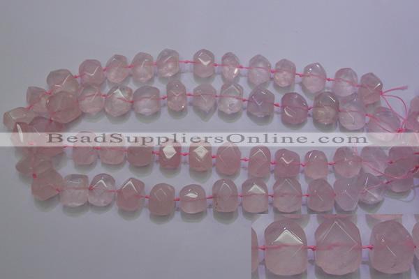 CRQ274 10*13mm – 15*17mm faceted nuggets rose quartz beads