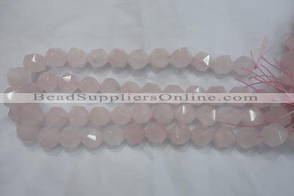 CRQ304 15 inches 14mm faceted nuggets rose quartz beads