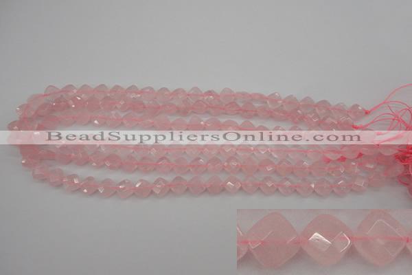 CRQ368 15.5 inches 8*8mm faceted diamond rose quartz beads