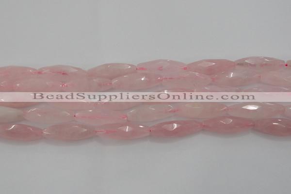 CRQ381 15.5 inches 10*30mm faceted rice rose quartz beads