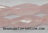 CRQ41 15.5 inches 14*32mm faceted rice natural rose quartz beads