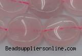 CRQ604 15.5 inches 20mm flat round rose quartz beads wholesale