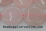 CRQ605 15.5 inches 25mm flat round rose quartz beads wholesale