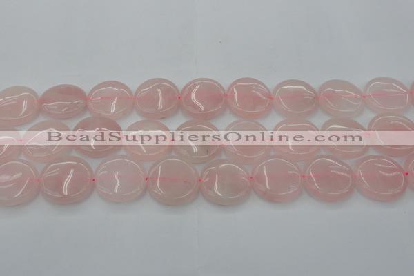 CRQ605 15.5 inches 25mm flat round rose quartz beads wholesale