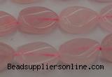 CRQ640 15.5 inches 13*18mm twisted flat teardrop rose quartz beads