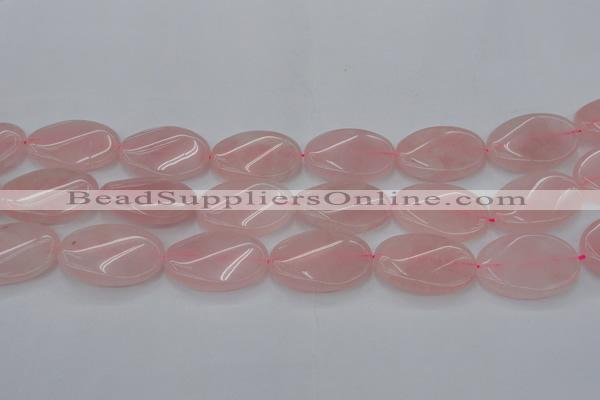 CRQ647 15.5 inches 25*35mm twisted oval rose quartz beads