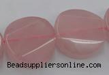 CRQ663 15.5 inches 25mm twisted coin rose quartz beads