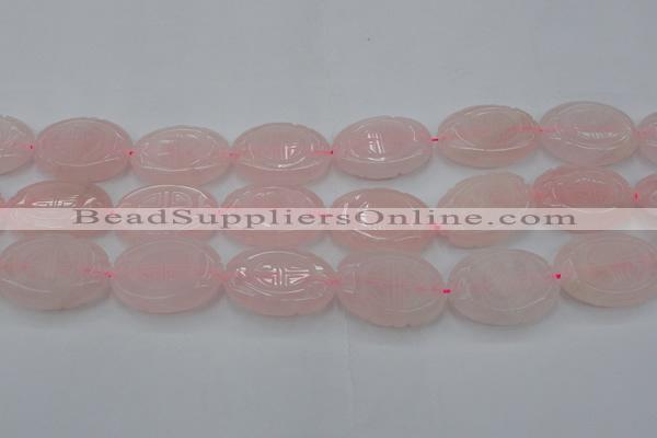 CRQ666 15.5 inches 22*30mm carved oval rose quartz beads