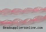 CRQ69 15.5 inches 6*12mm twisted rice natural rose quartz beads