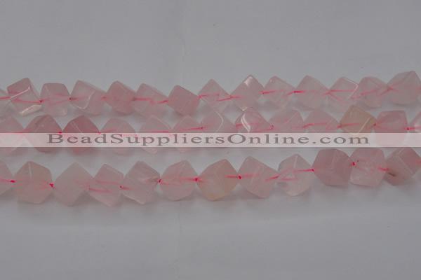 CRQ694 15.5 inches 10*10mm cube rose quartz beads wholesale