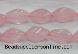 CRQ70 15.5 inches 8*16mm twisted rice natural rose quartz beads