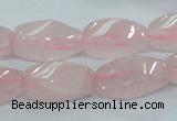 CRQ71 15.5 inches 10*22mm twisted rice natural rose quartz beads