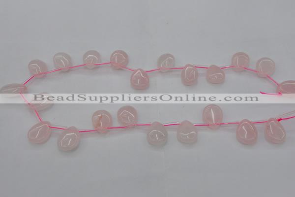 CRQ719 Top drilled 15*20mm flat teardrop rose quartz beads